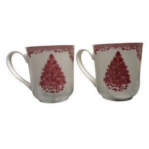 JOHNSON Bros Old Britain Castles Red Pink Christmas Coffee Mugs Set of 2 NEW